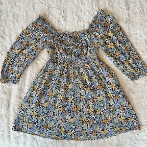 American Eagle Outfitters Mini Dress Women’s Floral Puff Sleeve XS Off Shoulder